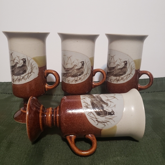 OTAGIRI Pheasants Pedestal Irish Coffee Footed Mugs 6 oz Vintage set of 4 - Picture 5 of 10
